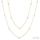 1.00 Ctw Bezel Set Round Cut Diamond Station Long Necklace in 14K Yellow Gold